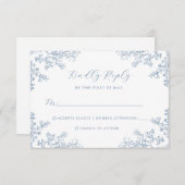 Stoffig Blauw Bloemen Bruiloft RSVP Kaart (Voorkant / Achterkant)