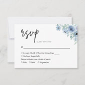  Stoffig Blauw Bloemen Bruiloft RSVP Kaartje (Voorkant)
