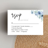  Stoffig Blauw Bloemen Bruiloft RSVP Kaartje