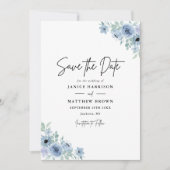  Stoffig Blauw Bloemen Bruiloft Save The Date (Voorkant)