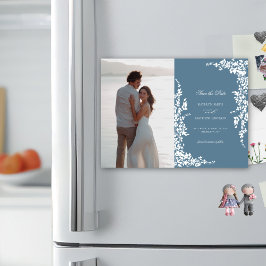 Stoffig Blauw  Bloemen Bruiloft Save The Date Magnetische Uitnodiging