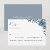 Stoffig Blauw Bloemen Bruiloft Voedsel Allergie RS RSVP Kaartje (Voorkant / Achterkant)