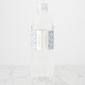 Stoffig Blauw Bloemen Bruiloft Water Flesje Label Waterfles Etiket (Achterkant)