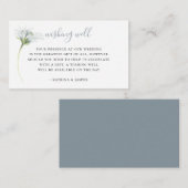 Stoffig Blauw Bloemen Bruiloft Wishing Well Informatiekaartje (Voorkant / Achterkant)