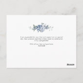 Stoffig Blauw Bloemen Dank u Bridesmaid Card Briefkaart (Achterkant)