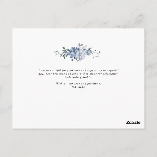 Stoffig Blauw Bloemen Dank u Bridesmaid Card Briefkaart (Achterkant)