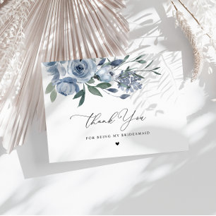Stoffig Blauw Bloemen Dank u Bridesmaid Card Briefkaart