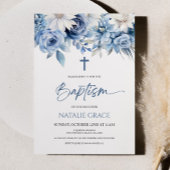 Stoffig Blauw Bloemen Doop Kaart