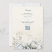 Stoffig Blauw Bloemen Elegant Bruiloft Kaart (Achterkant)