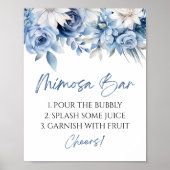 Stoffig Blauw Bloemen Elegant Modern Mimosa Bar Si Poster (Voorkant)