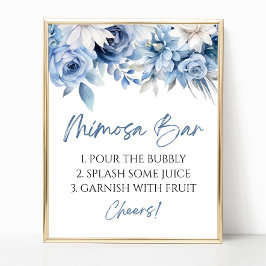 Stoffig Blauw Bloemen Elegant Modern Mimosa Bar Si Poster