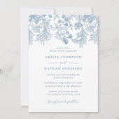  stoffig blauw bloemen elegante bruiloft kaart (Voorkant)