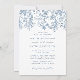  stoffig blauw bloemen elegante bruiloft kaart