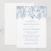  stoffig blauw bloemen elegante bruiloft kaart (Voorkant / Achterkant)