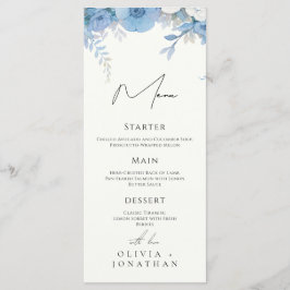 Stoffig Blauw Bloemen Elegante Huwelijk Menu