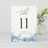 Stoffig Blauw Bloemen Elegante Trouwtafel Nummers (Staand voorkant)