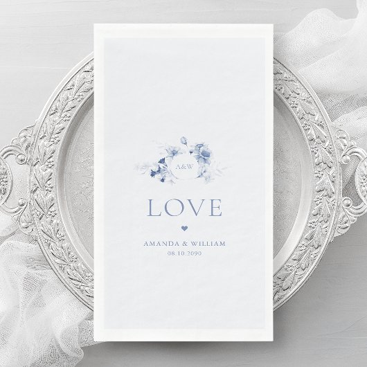 Stoffig Blauw Bloemen Gastenhanddoeken met "Love" Servet