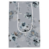 Stoffig Blauw Bloemen Gift Bag Medium Cadeauzakje (Achterkant)