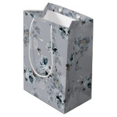 Stoffig Blauw Bloemen Gift Bag Medium Cadeauzakje (Achterkant Gekanteld)