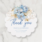 Stoffig Blauw Bloemen Goud Bruiloft Bedankjes Labels (Achterkant)
