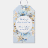 Stoffig Blauw Bloemen Goud Bruiloft Cadeaulabel (Voorkant)