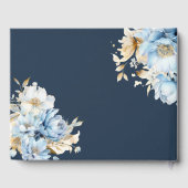 Stoffig Blauw Bloemen Goud Bruiloft Gastenboek (Achterkant)