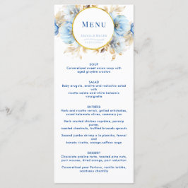 Stoffig Blauw Bloemen Goud Bruiloft Menu