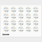 Stoffig Blauw Bloemen Goud Bruiloft Ronde Sticker (Vel)