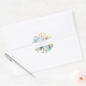 Stoffig Blauw Bloemen Goud Bruiloft Ronde Sticker (Envelop)
