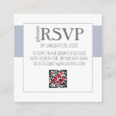 Stoffig Blauw Bloemen & Grijs QR Code RSVP-Kaart Informatiekaartje (Achterkant)