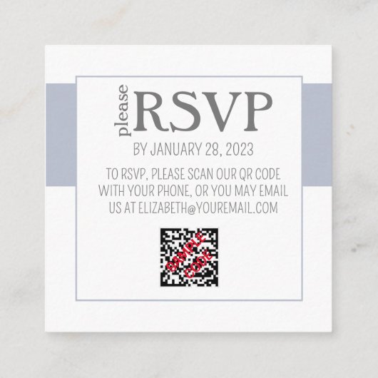 Stoffig Blauw Bloemen & Grijs QR Code RSVP-Kaart Informatiekaartje (Achterkant)