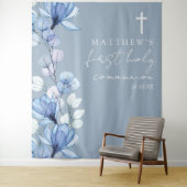 Stoffig Blauw Bloemen Heilige Communie Foto Achter Wandkleed (In situ)
