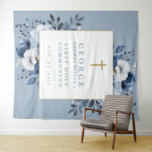 Stoffig Blauw Bloemen Heilige Communie Foto Achter Wandkleed (In Situ (horizontaal))