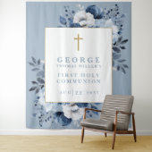 Stoffig Blauw Bloemen Heilige Communie Foto Achter Wandkleed (In situ)