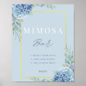Stoffig Blauw Bloemen Hydrangea Mimosa Bar Douche Poster (Voorkant)