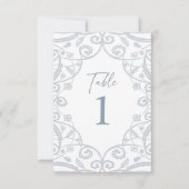 Stoffig Blauw Bloemen Kant Trouwtafel Nummer Kaart (Voorkant)