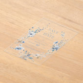 Stoffig Blauw Bloemen Lente groen bruiloft Acryl Uitnodigingen (Laagn)