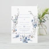 Stoffig Blauw Bloemen Lente groen bruiloft Kaart (Staand voorkant)