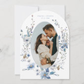 Stoffig Blauw Bloemen Lente groen bruiloft Kaart (Achterkant)