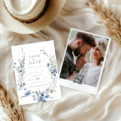 Stoffig Blauw Bloemen Lente groen bruiloft Save th Save The Date