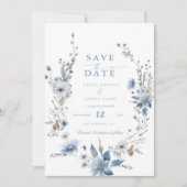 Stoffig Blauw Bloemen Lente groen bruiloft Save th The Date (Voorkant)