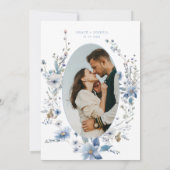 Stoffig Blauw Bloemen Lente groen bruiloft Save The Date (Achterkant)