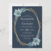 Stoffig Blauw Bloemen Marine Goud Winter Bruiloft Kaart (Voorkant)