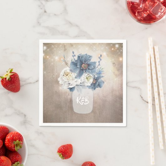 Stoffig Blauw Bloemen Mason Jar Rustiek Land Servet (Insitu)