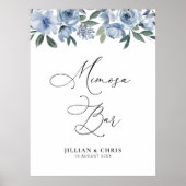 Stoffig blauw bloemen mimosa bar teken poster (Voorkant)