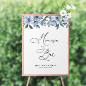 Stoffig blauw bloemen mimosa bar teken poster