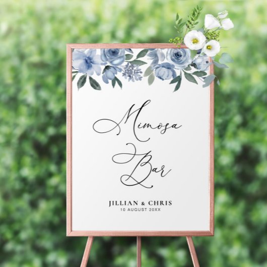 Stoffig blauw bloemen mimosa bar teken poster