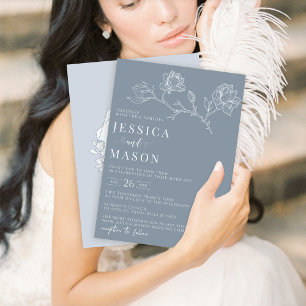 Stoffig blauw bloemen minimalistische bruiloft uit kaart