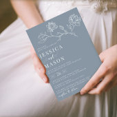 Stoffig blauw bloemen minimalistische bruiloft uit kaart