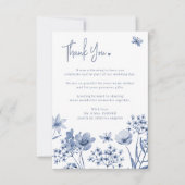 Stoffig blauw bloemen minimalistische moderne brui bedankkaart (Voorkant)
